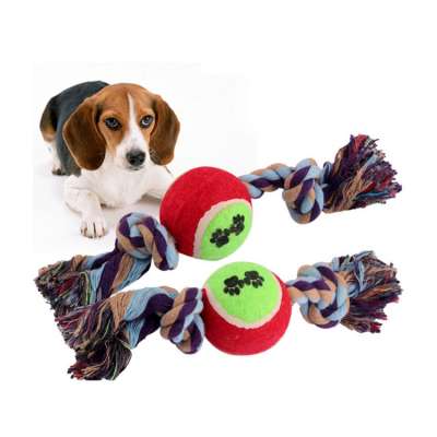 Durable Braided  Cotton Knot Rope Tennis Design Pet Puppy Dog Chew Toy Ball for Dogs