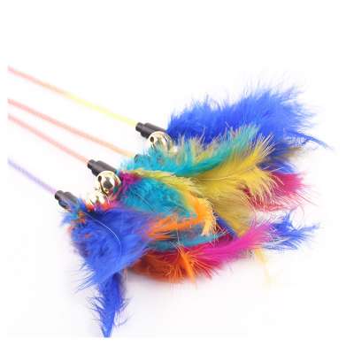 Free Sample Colorful Funny Playing Interactive Pet Feather Cat Teaser Stick Toy with Beads bell